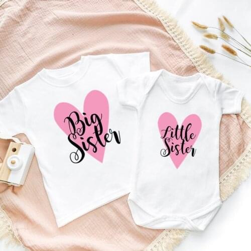 Big Sister little Sister Sibling Family Matching Outfits Short Sleeve Kids T Shirt Baby Bodysuit Jumpsuit Funny Girls Clothes
