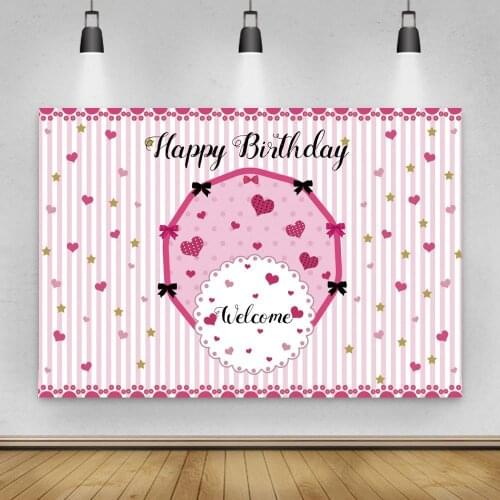 Welcome To My Birthday Party Photo Backgrounds Pink Bows Sweet Hearts Girl Princess Portrait Photography Backdrops