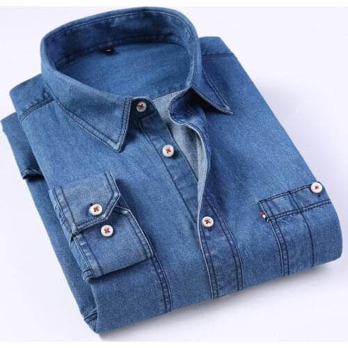 2021 Spring New Mens Denim Shirt Fashion Brand Loose Casual Plus Size Cotton Shirt High-quality Two-pocket All-season Denim Top