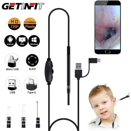 Medical In Ear Cleaning Endoscope Spoon Mini Camera Ear Picker Ear Wax Removal Visual Ear Mouth Nose Otoscope Support Android PC