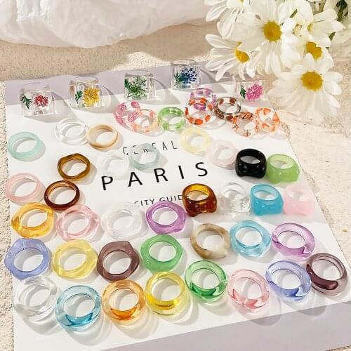 FNIO Korea Vintage Transparent Resin Colorful Rings Chic Colorful Acrylic Geometric Irregular Ring for Women Jewelry