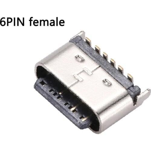 100pcs/lot 6 Pin 3A5V SMT Socket Connector Micro USB Type C 3.1 Female Placement SMD DIPFor PCB design DIY high current charging