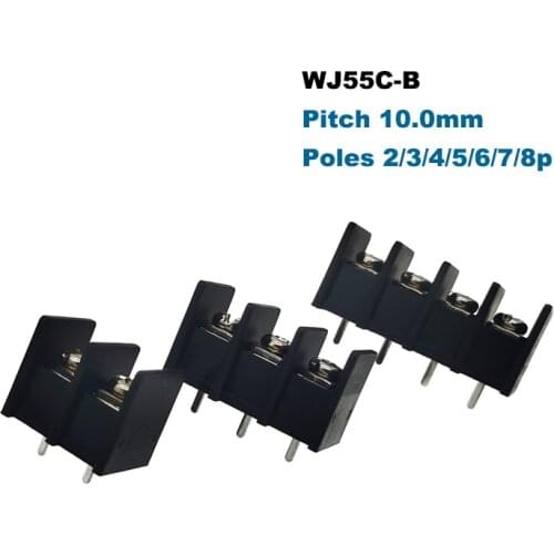 50Pcs Pitch 10mm Barrier Screw PCB Terminal Block 55C-B Right Angle 2/3/4/5/6/7/8P Morsettiera Wire Cable Connector Bornier 20A