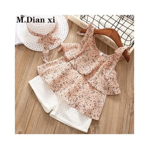 Girls Clothing Sets 2019 Summer Kids Clothes Floral Sleeveless Chiffon Halter+Embroidered Shorts Straw Children Clothing