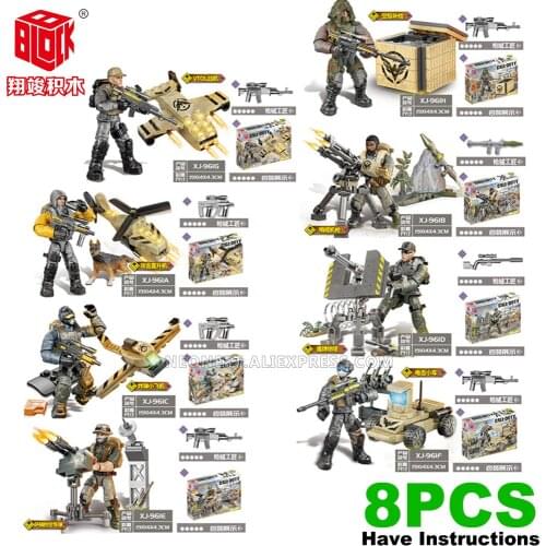 Modern War Military SWAT Police Army Building Blocks Bricks Call Of Duty Fit Mage Bloks Construx MiniFigures 8in1Lot Weapon Set