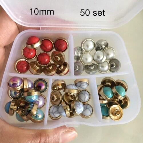 A Box Of Rapid Rivet Studs 10mm Pearl,Red /White/Blue Turquoise,Rainbow Color Repair Rivets For Shoes,Bags...5 Colors 50 Set