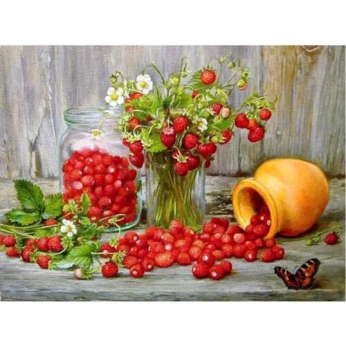 Kitchen flowers diamond painting fruits cherry rhinestone embroidery mosaic sticker decor diamond tapestry posters wall papers