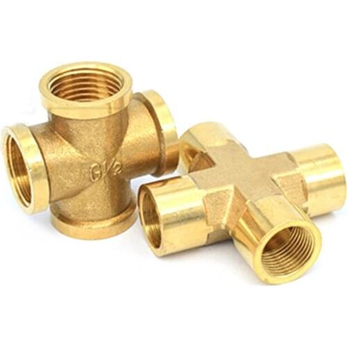 Brass Pipe Fitting 4 Way Connector Cross 1/4" 3/8" 1/2" male Thread Copper Barbed Coupler Adapter Coupling