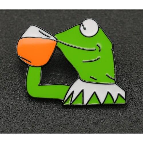 Pepe Frog Brooch Pin Sad Funny Kermit The Frog Muppet Show Drink Beer Badge Popular Fashion Jewelry Feels Good Bad Man Wholesale