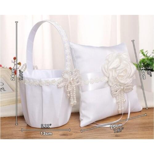 M17D Ceremony Party Decoration Wedding Flower Baskets Hoppet Artificial Pearl Bowknot Graceful and Vintage Design 24cm Heigh