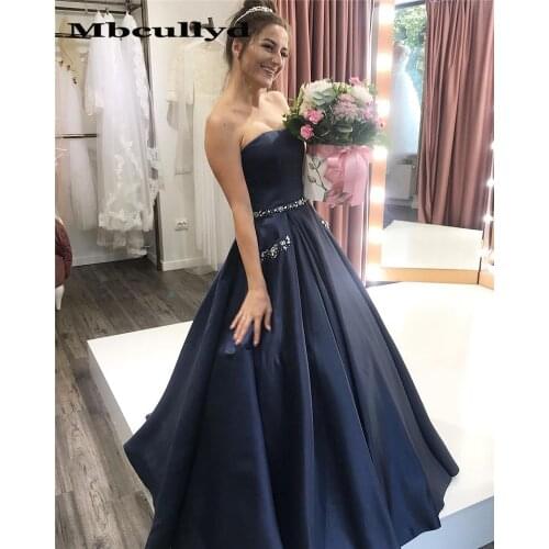 Mbcullyd Puffy A-line Prom Dress Long 2020 Navy Blue Dresses Evening Wear For Women Shining Crystal robe de soiree Custom Made