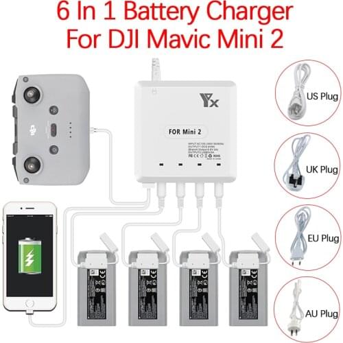 For DJI Mavic Mini 2 Drone 6 in 1 Multifunction Fast Smart Battery Remote Control Charger Charging Hub With USB Port Accessories