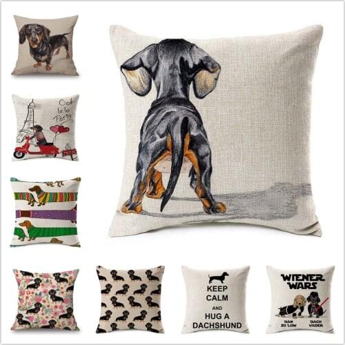 Fashion Colorful Dog Printed Cushion Cover Home Dachshund Decorative Sofa Coffee Car Chair Throw Pillow Case Almofada Cojines
