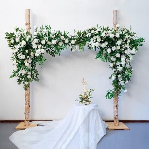 White and green arches set wedding decoration silk flowers simulation floral arrangement romantic scene stage background