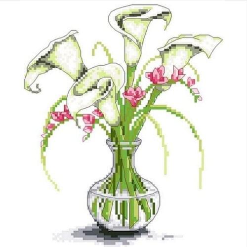 Embroidery Package Hot Sell Best Quality Cross Stitch Kits Callas Vase Flower Free Shipping