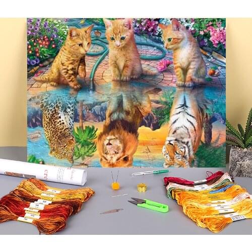 Animal Cat DIY 11CT Cross Stitch Embroidery Kits Craft Needlework Set Cotton Thread Printed Canvas New Design For Living Room