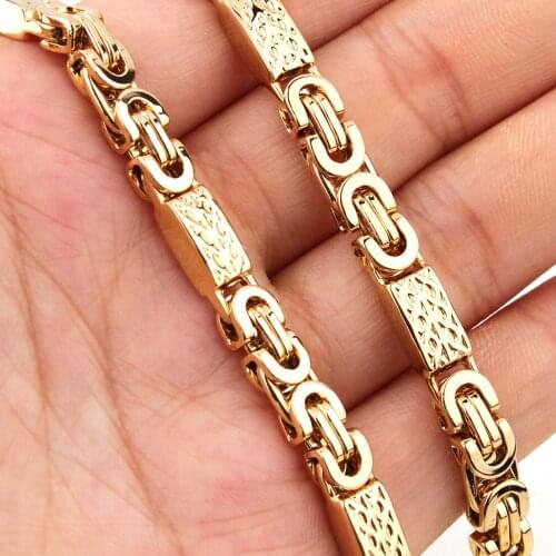 6mm Charming Jewelry Gold Tone Stainless Steel Solid Handmade Byzantine Link Chain Mens Womens Necklace Or Bracelet 1PCS Sell