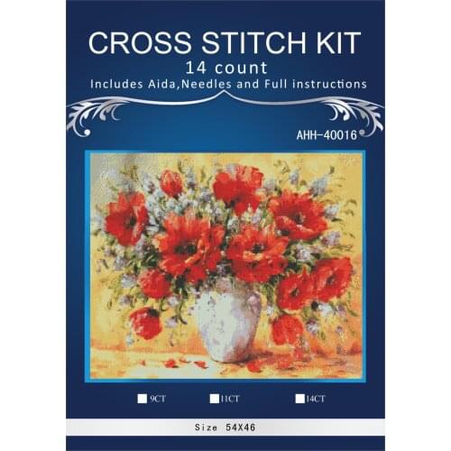 Oneroom red poppy Cross Stitch Embroidery Kits 14CT dinner talking Cotton Thread Painting DIY Needlework DMC New Year Home Decor