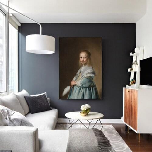 Portrait Of A Girl Dressed In Blue Canvas Art Wall Paintings By Johannes Dutch Golden Age Art Prints For Living Room