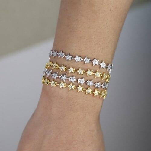 Dropshipping five star charm bracelet with cz silver color gold color tennis chain bracelet bangle for hip hop jewelry