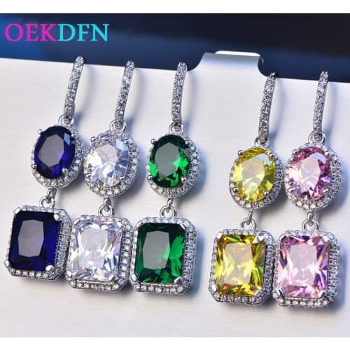 OEKDFN Luxury 925 Sterling Silver Drop Earrings Citrine Gemstone Long Dangle Hook Earrings Wedding Fine Jewelry Women Gifts