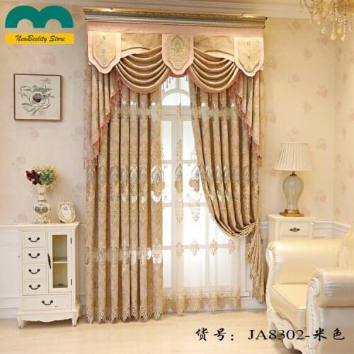 Gold Luxury Embroidery Curtains Bedroom European Style Jacquard Chenille Curtains for Living Dining Room Blackout Drapes