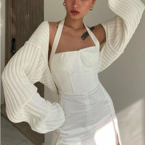 Sexy Knitted Cardigan Women Sweater Long Sleeve Cropped Tops Casual Loose Outerwear Female Streetwear Winter Fashion Sweaters