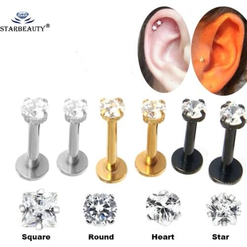 2Pcs 1.2*6/8/10mm Fashion CZ Gem Ear Cartilage Tragus Piercing Assorted Colors Earring For Sexy Stud Girls Body Jewelry