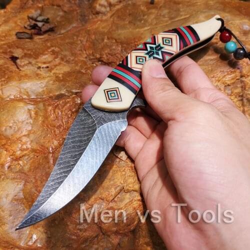 Tactical Knife Hunting Camping Fishing Knife Collection EDC tools Stonewash Blade three Color Indian Native Style Handle