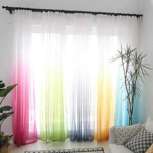 Multi-color Gradient Tulle Curtains for Living Room Kitchen Bedroom Window Treatment Yellow Gray Green Sheer Voile