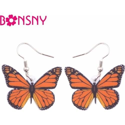 Bonsny Acrylic Drop Dangle Long Insect Monarch Butterfly Earrings For Women 2017 New Fashion Jewelry Spring Summer Accessories