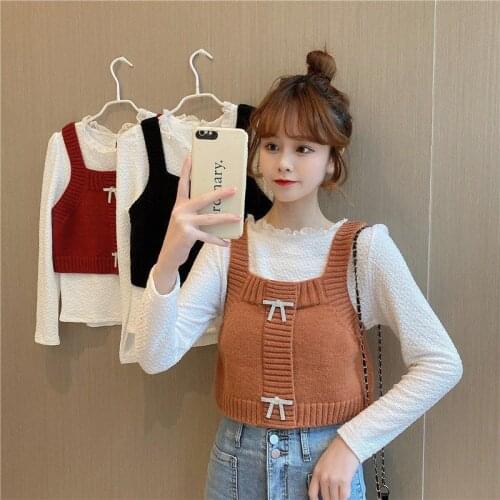 Women Tanks Tops Vest Womens Knitted Top 2021 Spring Bow Suspenders Camis Crop Top For Women