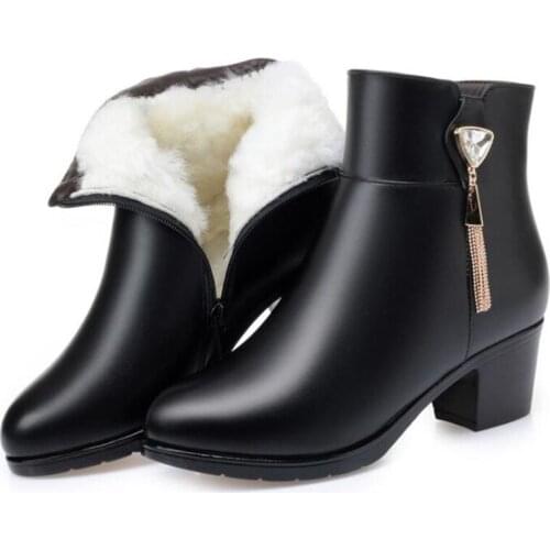 New Wool Fur Women Winter Snow Boots Fashion Genuine Leather Shoes Thick High Heel Ankle Boots For Women Platform Warm Shoes