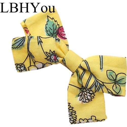 1pcs Flowers Prints Kids Girls Hair Clips,Cotton Fabric Floral Bowsknot Hairpins,School Girls Hair Accessories