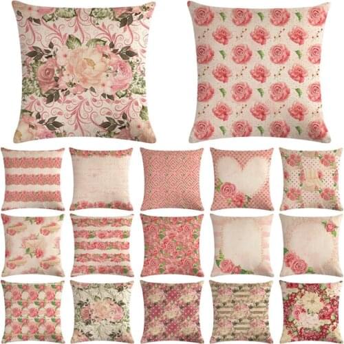 1 Pcs Pink Flower Pattern Cotton Linen Throw Pillow Cushion Cover Car Home Sofa Bed Decorative Pillowcase Funda Cojin 40646