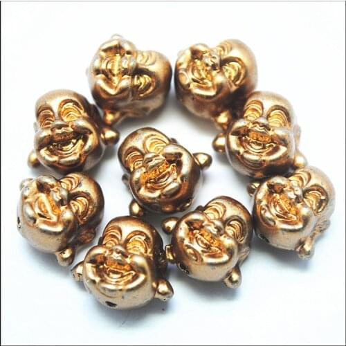 10pcs hot smiling golden buddha head beads accessories 8x12mm newest jewelry fashion diy jewelry findings