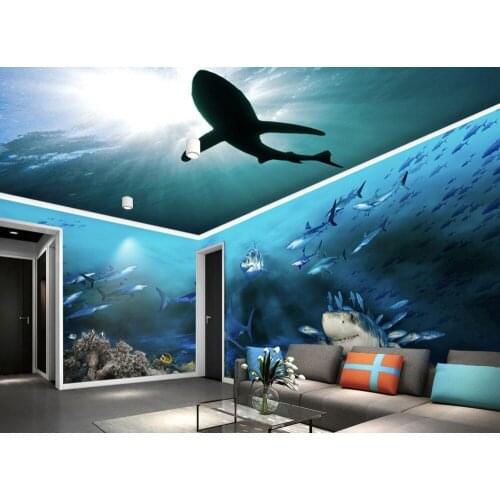 1802 Huge Dolphin Swimming Background Printing stretch ceiling film for workshop ceiling decoration