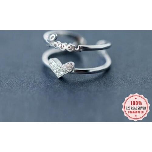2021 100% 925 Sterling Silver Fine Jewelry Double Layer Love Heart CZ Ring Sizable 5 6 7 Girls Kids Xmas Gift DS816