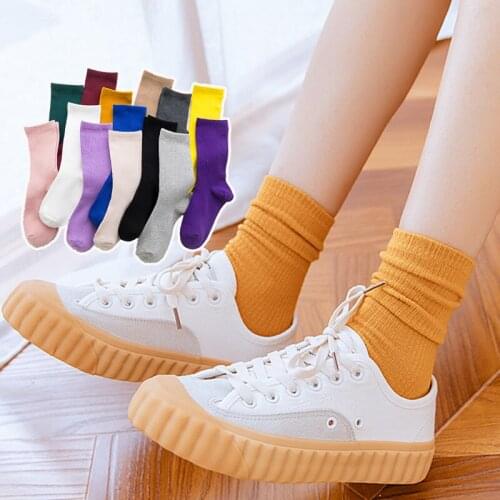2021 Pile Of Socks Ladies Companion Cotton Autumn And Spring Pure Color Tube Sock For Women Girl Colorful Special Comfortable