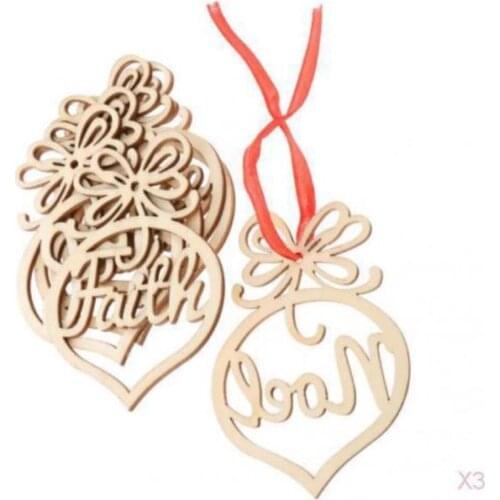 6Pcs DIY MDF Wooden Christmas Hanging Tags Embellishments Craft Ornaments Tree Decor