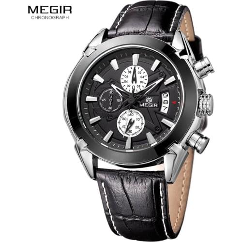 Megir hot brand quartz watch man fashion analog watches men casual chronograph hour luxury luminous leather wristwatch male