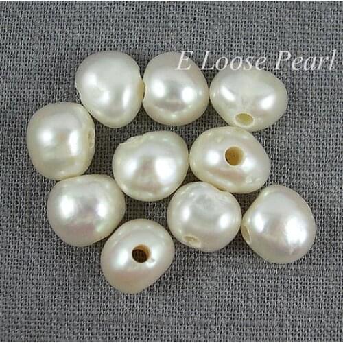 Natural White Color Freshwater Pearls Large Hole Pearl Baroque Pearl Loose Beads 9.5-10mm 10 Pieces 2mm Hole New Free Shipping