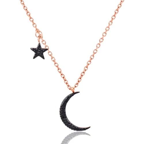 LEEKER star and moon pendant stainless steel necklaces black cubic zirconia chain rose gold color jewelry for women boho 307 K2