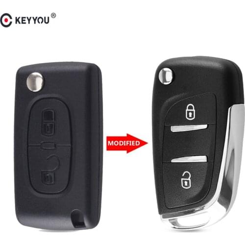 KEYYOU 2 Buttons Modified Filp Folding Remote Shell Fob Car Key Case For Peugeot 307 408 308 Keyless Entry Shell Blade CE0536
