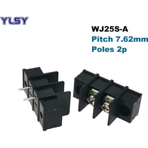 Pitch 7.62mm Barrier PCB Terminal Block Straight Pin 2P 25S-A Morsettiera Wire Connectors Bornier With Screw Holes 15A 14AWG