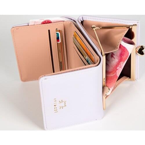 Womens Short Wallet Cute Animal Printed PU Leather Letter Hasp Card Holders Fashion Money Bag Small Change Purse