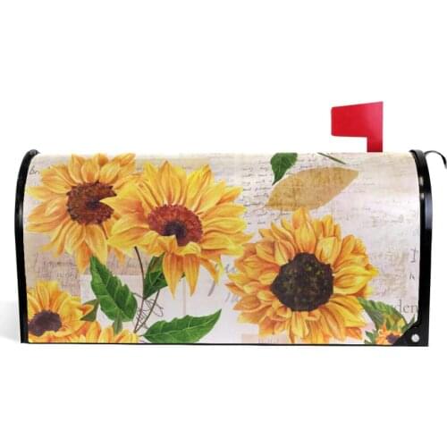 Watercolor Sunflowers Welcome Magnetic Mailbox Cover Wraps Waterproof Yellow Flower Standard Size MailWrap USA Standard Size