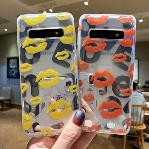 Love Kiss Me Girly Cute Phone Case for Samsung S10 Note 20 S10plus Silicone Coque Glitter Bling Bling Lip Phone Cover S20 Funda