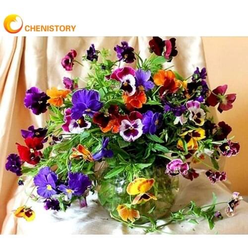 CHENISTORY Painting By Numbers Purple Flower Vase Canvas Pictures Oil Painting For Living Room Modern Diy Wall Art Home Decor