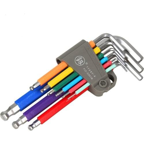 9pcs 1.5-10mm Color Ball Head Flat Head Hexagon Wrench Set Color Leather Cover L Metric Allen Wrench Alloy